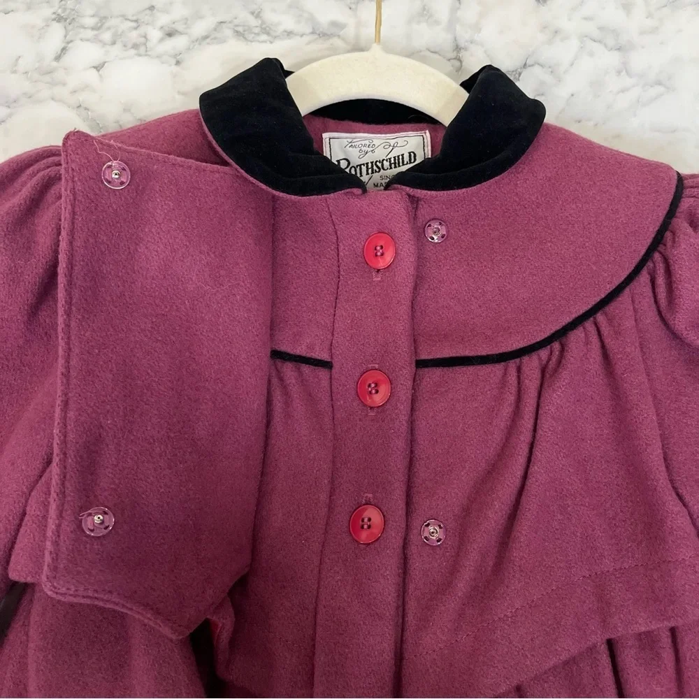 Vintage Rothschild Girls 4 Wool Coat Purple Black Velvet Bows Union Tag USA